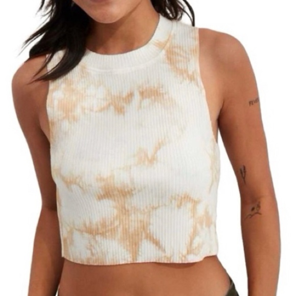 New Aerie Rebel Ribbed White and Tan Tank Top